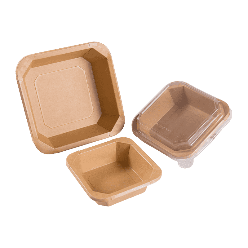 Wegwerp Kraft achthoekige slakom lunchbox met PET-afdekking