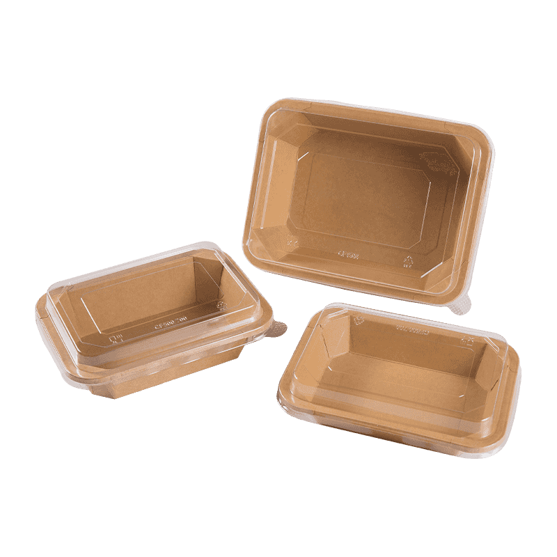 Wegwerp Kraft achthoekige slakom lunchbox met PET-afdekking